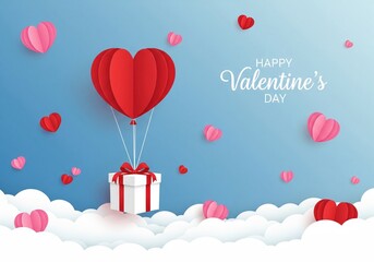 Valentine's day gift in the clouds with heart balloon