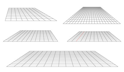 floor with grid lines in perspective, set of five designs. black lines on white background. vector illustration. SVG file available only on Adobe Stock.
