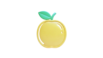 3D Render of a Yellow Apple with Green Leaf