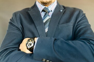 businessman adjusting his tie