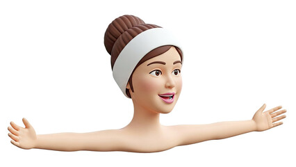 3D Cartoon Woman with Headband and Open Arms