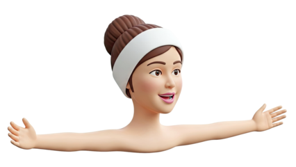 3D Cartoon Woman with Headband and Open Arms