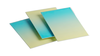 Three overlapping gradient cards in blue and yellow hues