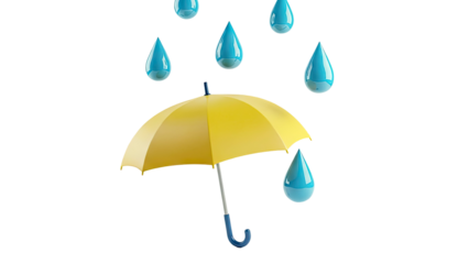 Yellow umbrella under falling raindrops