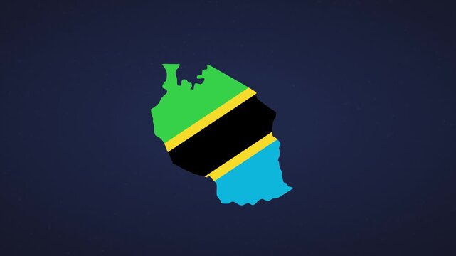 Illustration showing Tanzania map with spinning flag and safari themes
