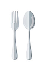 Realistic Silver Fork And Spoon Pair On Transparent Background Highlighting Minimalist Design