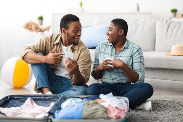 Travel App. African American Travelers Using Smartphone With Great Application For Tourists,...