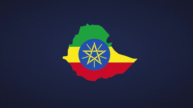 Ethiopian geographical outline featuring flag colors and emblem