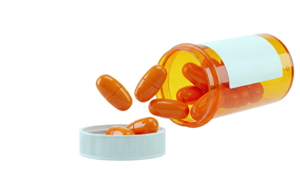 Orange Capsules Spilling from Prescription Bottle