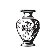 Vector illustration of a classic vase with a beautiful floral motif that is detailed and elegant.