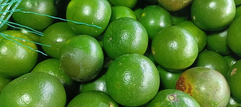 Large group of green oranges closeup view