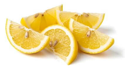 Freshly sliced lemons on white background for culinary and beverage use one sentence
