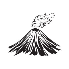Vector illustration of an erupting volcano emitting thick smoke high into the air.