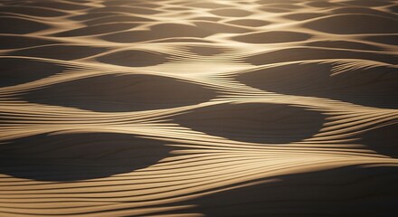Textured sand dunes display dramatic shadows under warm, low sunlight