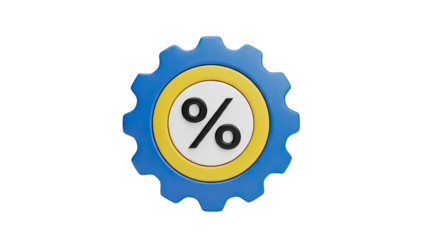 3D Blue Gear with Percentage Symbol