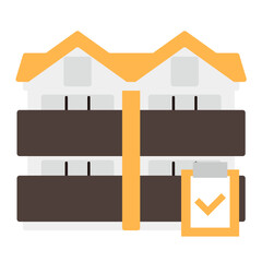 シンプルなアパートのアイコン+クリップボード