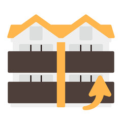 シンプルなアパートのアイコン+上昇矢印