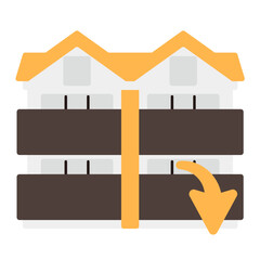 シンプルなアパートのアイコン+下降矢印