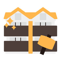 シンプルなアパートのアイコン+ハンマー