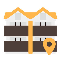 シンプルなアパートのアイコン+位置マーク