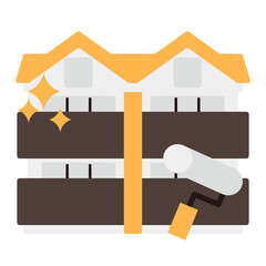 シンプルなアパートのアイコン+ペイントローラー