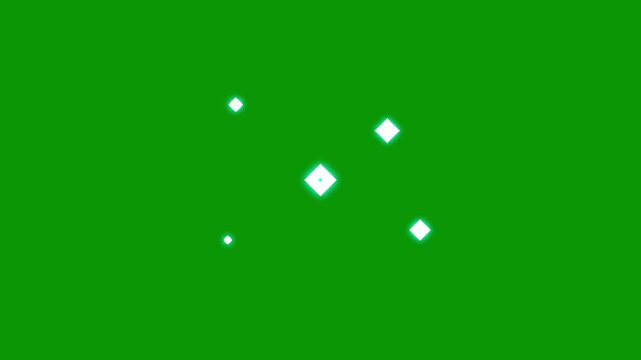 Twinkling stars sparkle animation with fast glitter motion, flat vector doodle star elements, shining light trails on green screen background for festive overlays and motion design projects