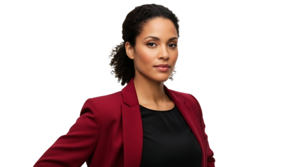 A confident businesswoman standing against a transparent background