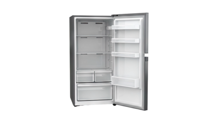 Open Refrigerator Interior with Shelves and Drawers