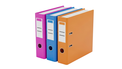 Three colorful ring binders on a white background
