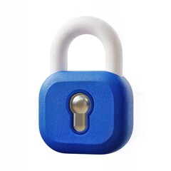 An image of a close-up shot of a blue and white padlock against an isolated backdrop. The padlock's design is modern, with a smooth, minimalist aesthetic, The image is clean and bright.