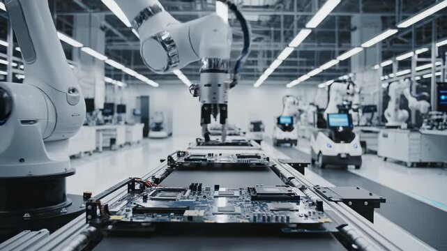 Robotic assembly line in factory