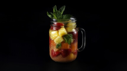 Refreshing Fruit Infused Water in Mason Jar on Black Background