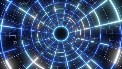 Abstract Blue Glowing Grid Tunnel Technology Video Motion Background