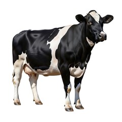 Dairy bovine animal with distinctive black and white coat stands isolated against a white background