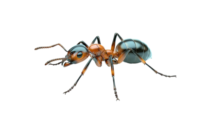 Close-up 3D rendering of an ant on a white background
