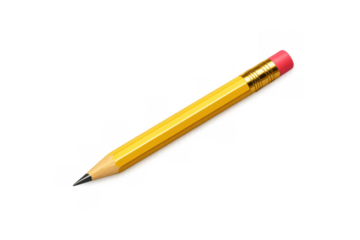 Yellow pencil with eraser top for writing, drawing, and schoolwork, symbolizing education and creativity, isolated