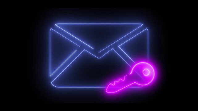 Neon light effect animation of a mail envelope icon with a key