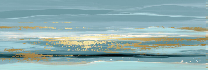 Minimal Abstract Light Blue and Gold Horizontal Brush Strokes Background