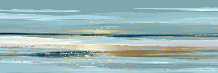 Minimal Abstract Light Blue and Gold Horizontal Brush Strokes Background