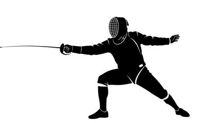 Fencer in action, poised with sword, ready to strike in a fencing match.