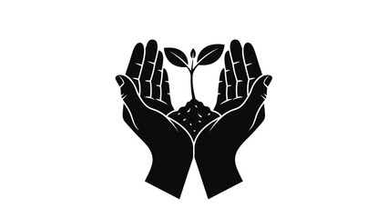 Hands cradling a small plant with sprouting leaves against a clean white background