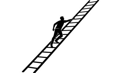 A person climbing a steep ladder upwards in a minimalist illustration © Nasima