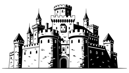 Medieval Castle Illustration Featuring Towers and Fortifications © Nasima