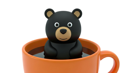 Cute black bear in an orange coffee cup