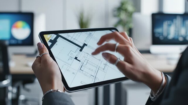 Person viewing floor plans on tablet