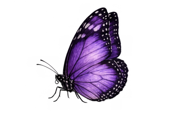 Purple butterfly with black and white spots displaying elegant wings and antennae in a side view, embodying nature, growth, and freedom - Powered by Adobe