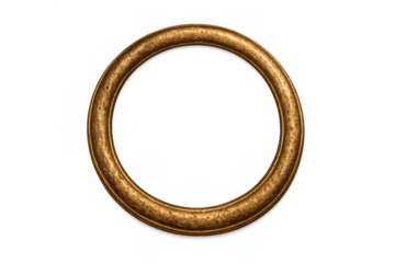 Vintage gold circular frame with textured metallic surface, creating a classic decorative border with transparent background