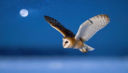 Barn Owl Soaring Under Moonlight - A Nocturnal Hunters Flight.