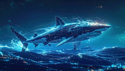 Cybernetic Shark Ascends from the Depths - A Futuristic Ocean Predator.