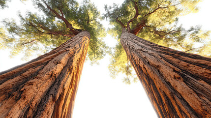 Two Towering Redwood Trees Displayed Individually on transparent background